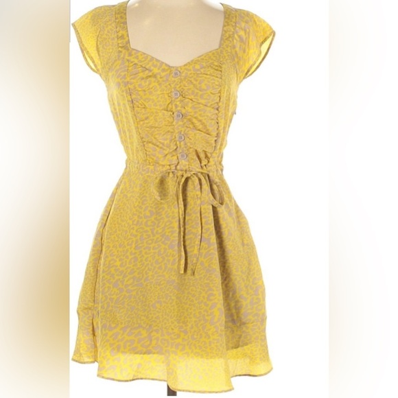 Jessica Simpson Yellow & Beige Leopard Print Sweetheart Mini Dress Size medium - Picture 1 of 5